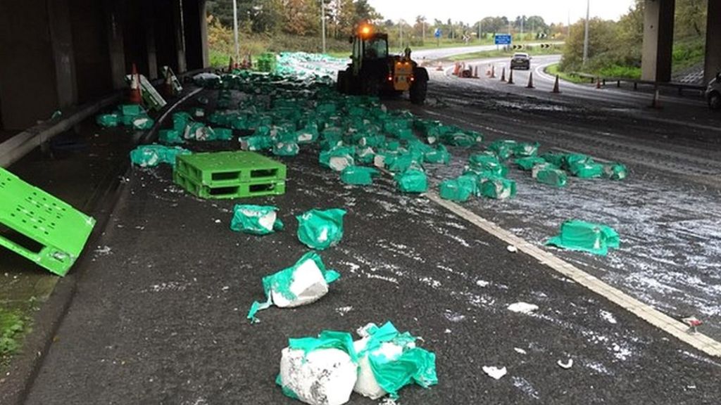 Bags of lard block motorway junction