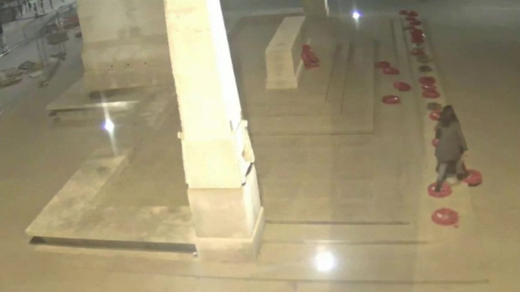 CCTV captures woman kicking poppy wreaths at memorial