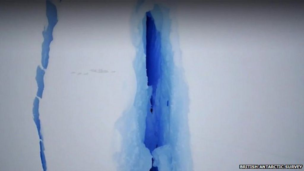 Drone footage shows huge Antarctic ice crack