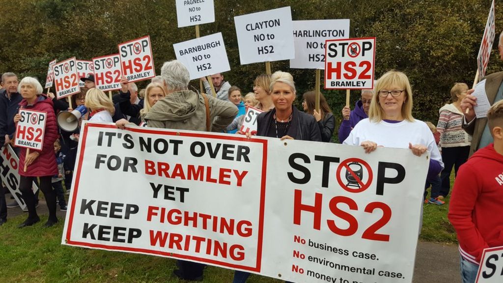 Protesters march against HS2 Bramley and Aston route plan