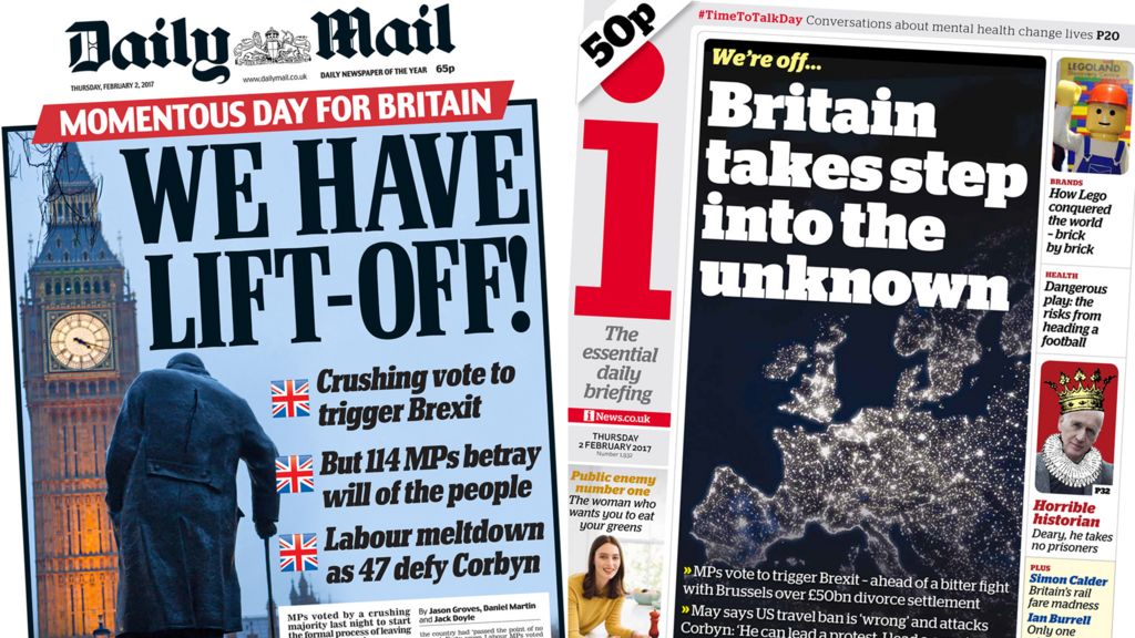 Newspaper Headlines Rejoice And Revolts As Brexit Begins Bbc News 