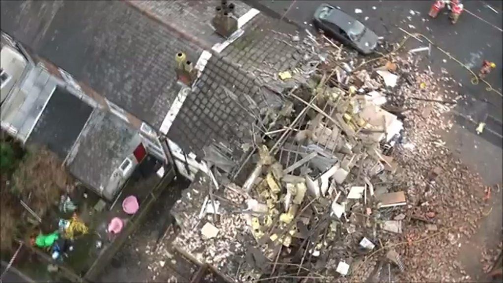 Drone footage captures Manchester house blast aftermath