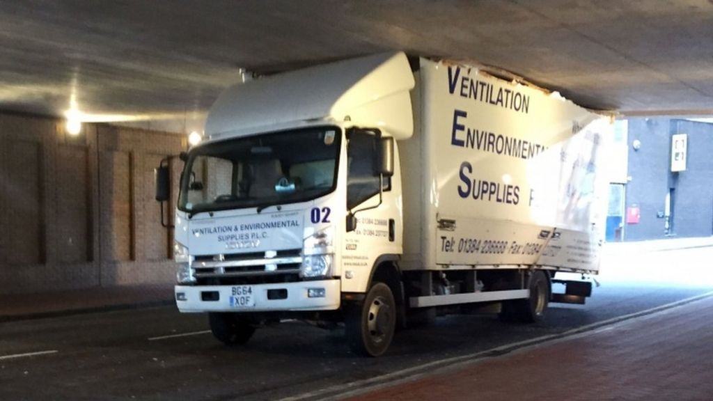 Lorry wedged under Birmingham overpass