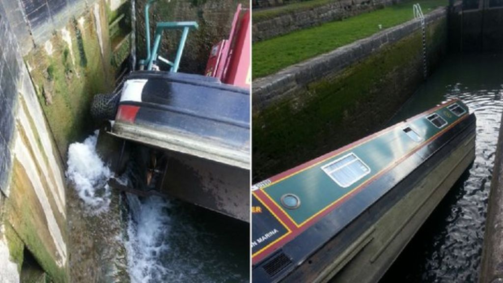 Capsized narrow boat removed from canal lock near Bath BBC News