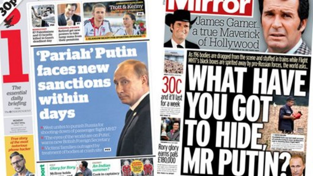 The Front Pages Putin The Pariah Bbc News