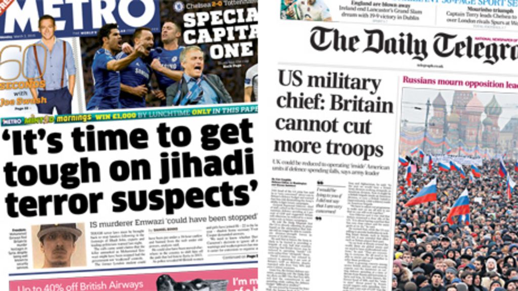 Newspaper headlines Jihadist concerns, and Army cuts BBC News