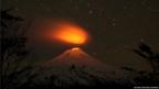 Volcano seen at night