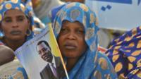 Supporters of President Idriss Deby at a stadium in N'Djamena, 8 April