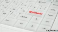 Computer keyboard with welcome button