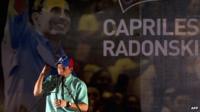 Venezuelan opposition leader Henrique Capriles Radonski speaks after winning the primary elections in Caracas
