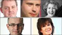 Guto Bebb, Rhys Iorwerth, Gwyneth Lewis, Simon Brooks a Meri Huws