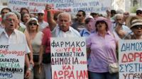 Greek pensioners marching through Athens