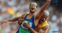 Blind athlete running with his guide