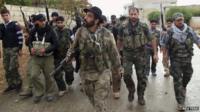Free Syrian Army fighters in Binsh near Idlib (image filed 25 October 2012)