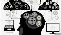 Human head with interface icons