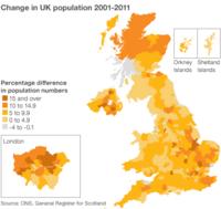 Map showing percentage change