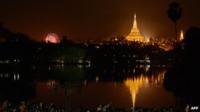 New Year's fireworks in Rangoon, Burma