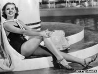 Jane Hamilton modelling a swimsuit in heels, 1938