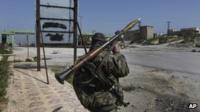 Syrian rebel with an RPG launcher.