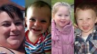 Lee-Anna Shiers, 20, ei mab Charlie Timbrell, nith Skye, dwy oed a'i nai Bailey Allen, pedair oed