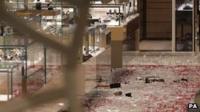 The scene of a smash and grab robbery in Selfridges,