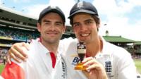 James Anderson and Alistair Cooke with the Ashes trophy.