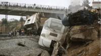 Overturned carriages of derailed train near Santiago de Compostela, Spain, on 24 July 2013