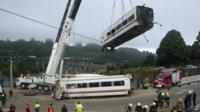 Train crash wreckage near Santiago de Compostela in Spain
