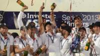 England cricket team celebrate with champagne