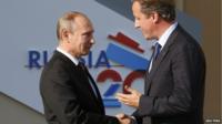 UK PM David Cameron and Russian President Vladimir Putin