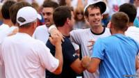 Andy Murray celebrates with Great Britain team