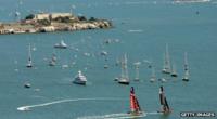 Catamarans sailing off the coast of San Francisco