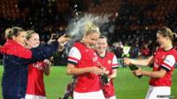 Arsenal Ladies celebrate their win against Lincoln in the Continental Cup.