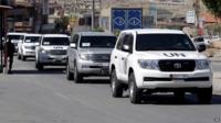 Cars with the team from the Organization for the Prohibition of Chemical Weapons in Syria.