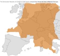 Map showing the size of the Democratic Republic of Congo