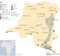 Map showing where valuable minerals can be found in the Democratic Republic of Congo