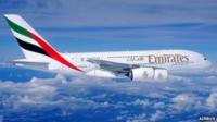 Emirates Airbus A380 in flight