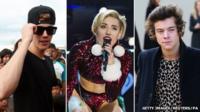 Justin Bieber, Miley Cyrus and Harry Styles