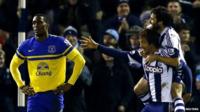 West Bromwich Albion's Diego Lugano celebrates his goal against Everton