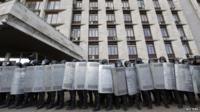 Riot police outside regional parliament in Donetsk. 8 March 2014