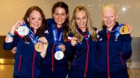 Jade Etherington and her guide Caroline Powell with Charlotte Evans and Kelly Gallagher