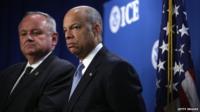US Customs and Border Protection Deputy Commissioner Thomas Winkowski (left) and Secretary of Homeland Security Jeh Johnson