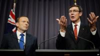 Prime Minister Tony Abbott (left) was joined by retired Chief Air Marshall Angus Houston,