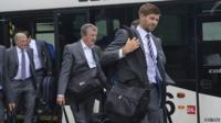 The England team walking at Luton airport