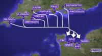 UK/France map showing Normandy landings.