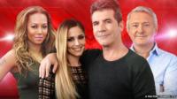 The X Factor judges together. Mel B, Cheryl, Simon and Louis.