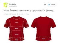 Image taken from Twitter of football shirt mocking Suarez alleged biting incident