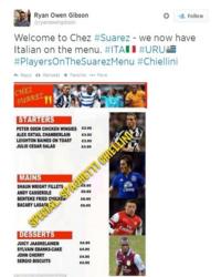 Image taken from Twitter of Suarez wearing a collar