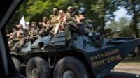 Pro-Russian rebels parade on 2 August 2014