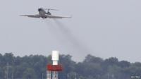 A Gulfstream airplane that brought American doctor Kent Brantly who has the Ebola virus, departs Dobbins Air Reserve Base to pick up the other worker infected with the Ebola virus, in Marietta, Georgia 2 August 2014